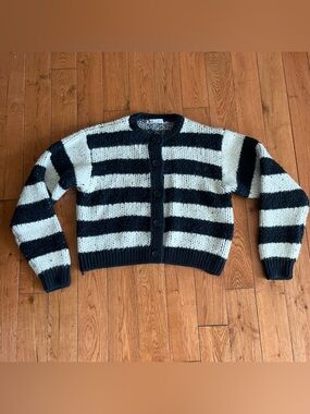 Zara Navy and White Striped Cardigan - Sise Large